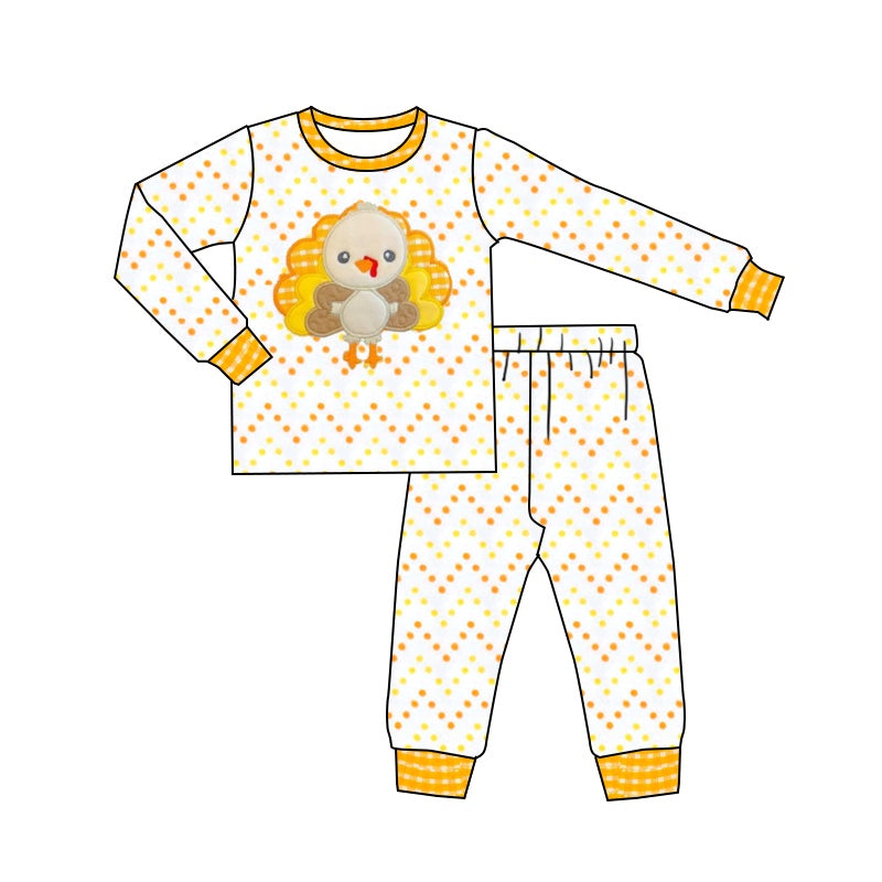 Yellow polka dots turkey baby kids Thanksgiving pajamas