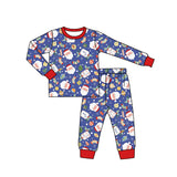 Light blue santa sock baby kids Christmas pajamas