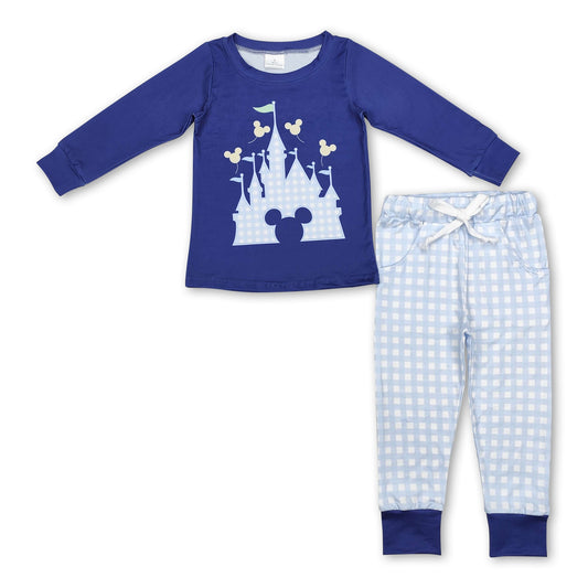 Navy castle mouse top plaid pants boys clothing