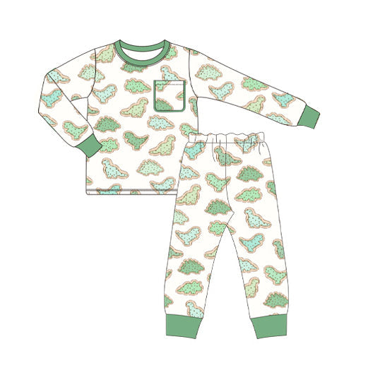 Green dinosaur long sleeves children pajamas