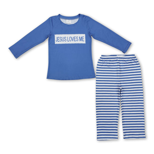 Jesus loves me top stripe pants boys clothing set