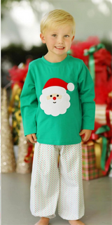 Green santa top polka dots pants boys Christmas outfits