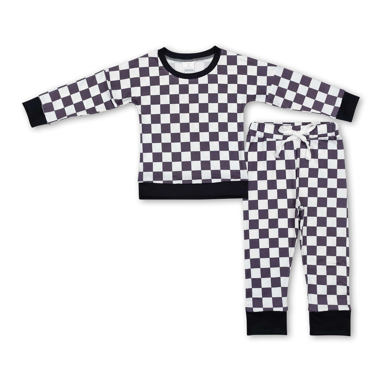 Black plaid long sleeves boys clothing set