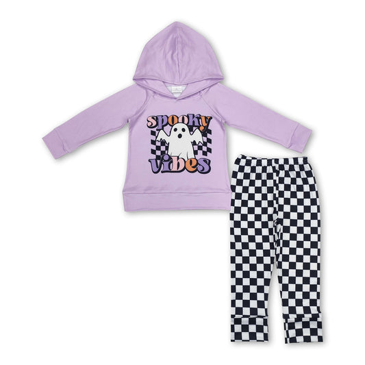 Lavender spooky vibes ghost hoodie plaid kids clothes