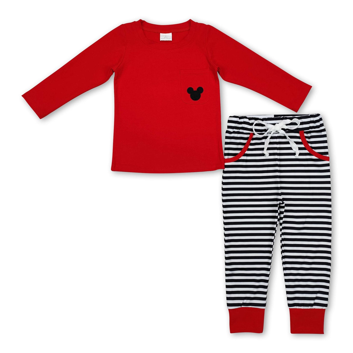 Red mouse pocket top stripe pants boys clothing