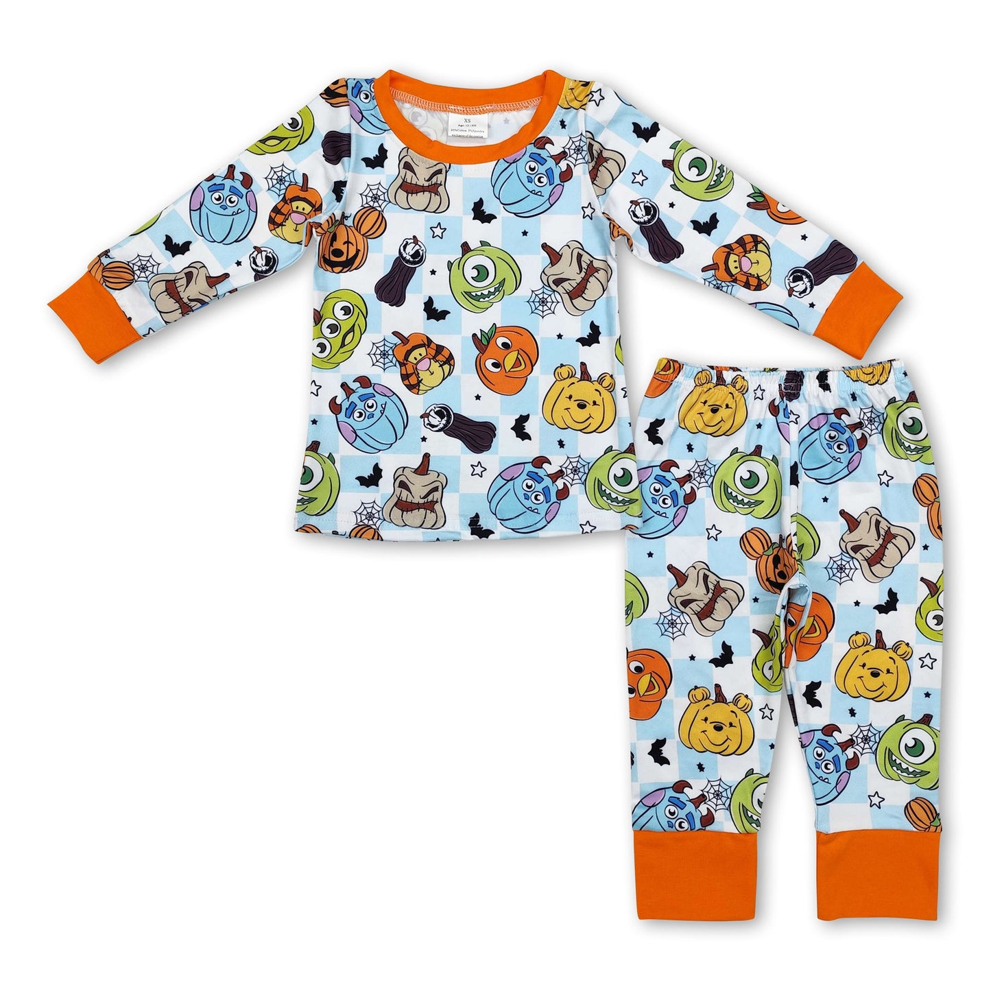 Plaid pumpkin monster eye kids boys Halloween pajamas