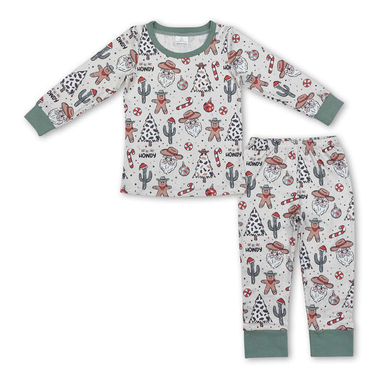 Santa candy cane cactus kids western Christmas pajamas