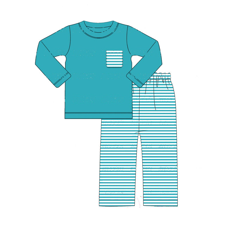 Stripe pocket long sleeves top pants kids boys clothes