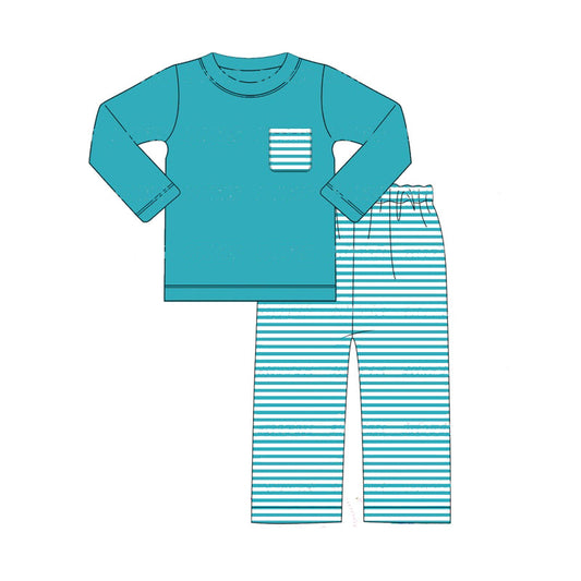 Stripe pocket long sleeves top pants kids boys clothes