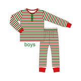 Long sleeves red green stripe baby kids Christmas pajamas