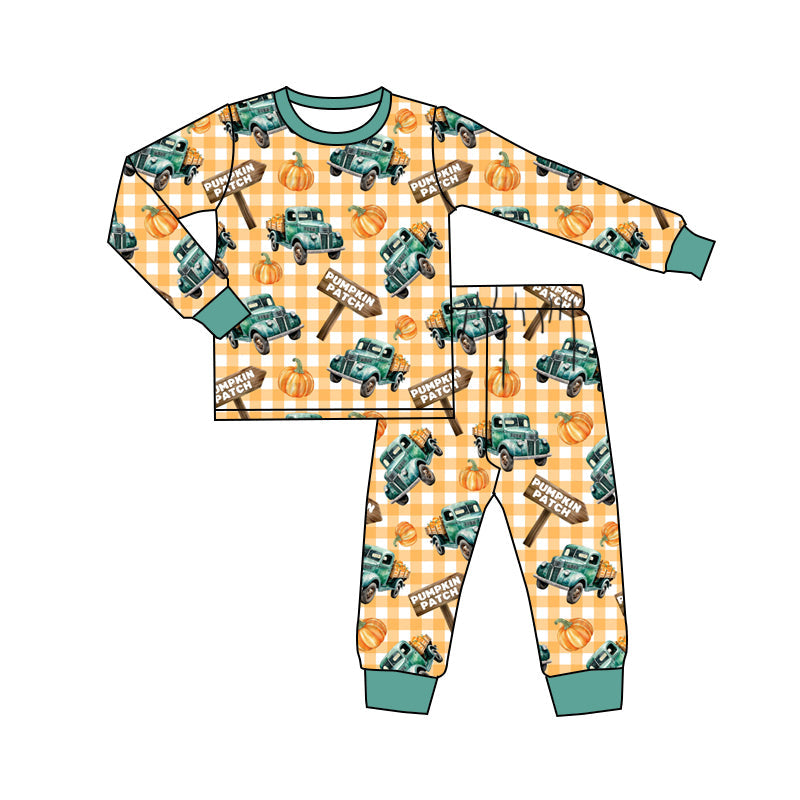 Pumpkin patch truck plaid kids boys fall pajamas
