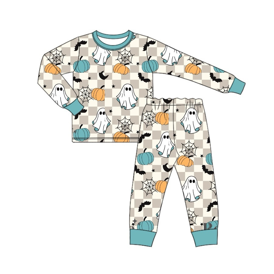 Pumpkin ghost bat plaid kids boys Halloween pajamas
