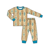 Long sleeves bull skull aztec kids boys pajamas