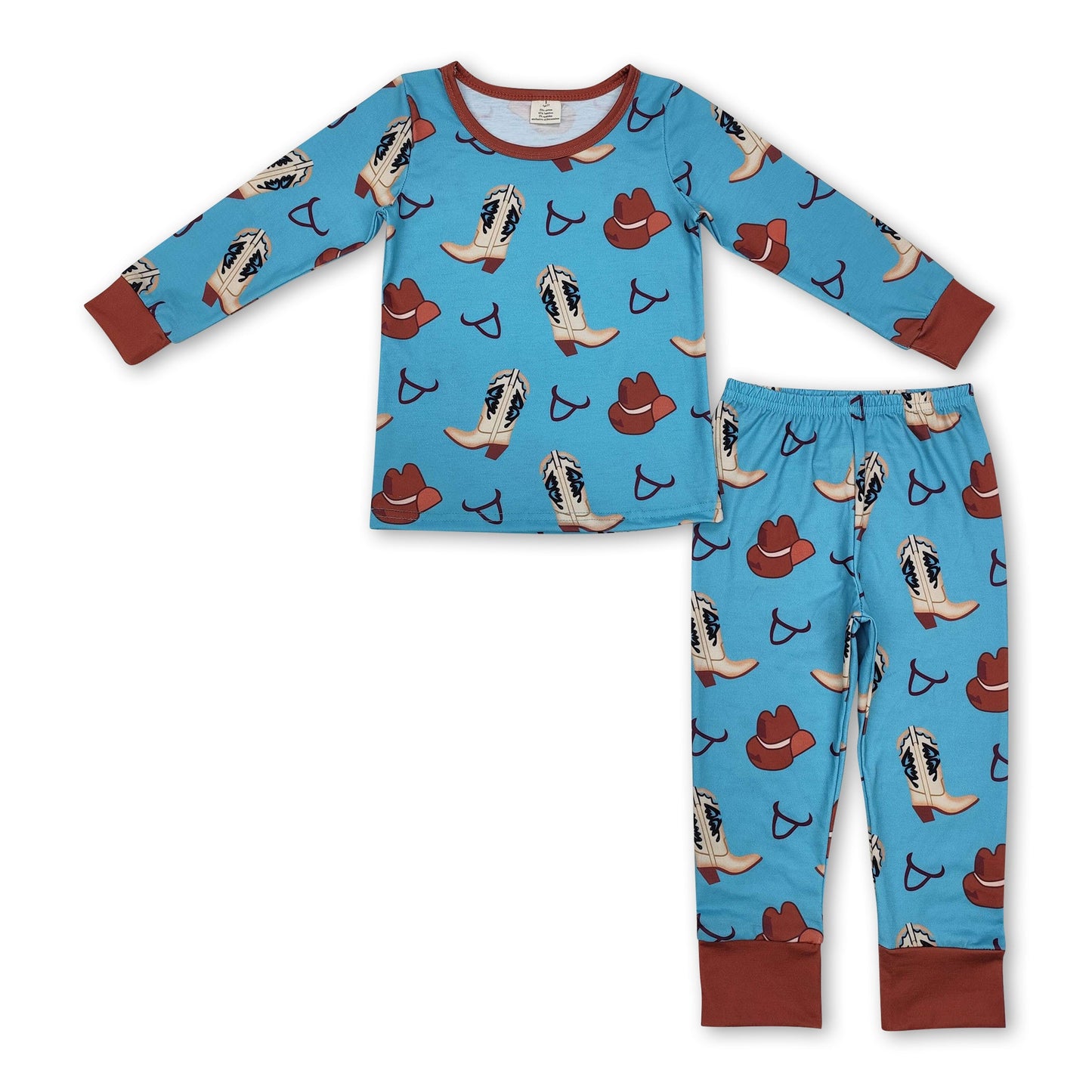 Long sleeves boots hat kids boys western pajamas