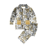 Long sleeves New year boys button down pajamas