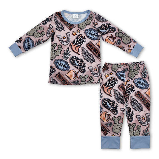 Long sleeves wild west cactus kids boys western pajamas