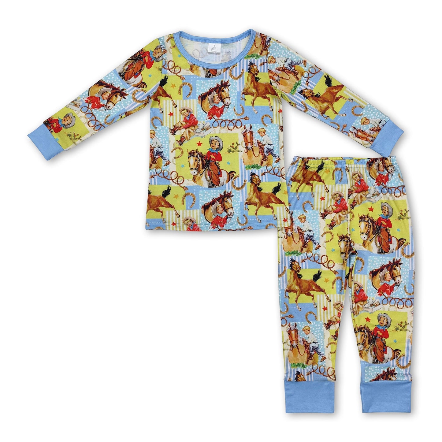 Light blue long sleeves horse rodeo kids pajamas