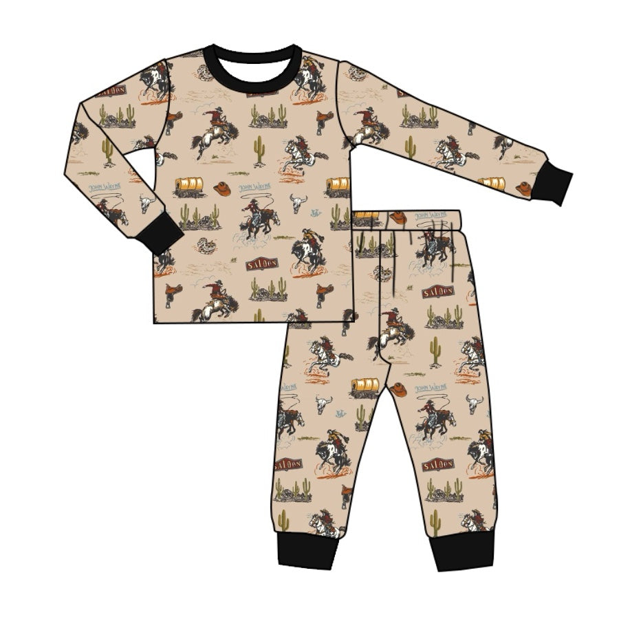 Long sleeves cactus horse rodeo kids western pajamas