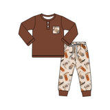 Long sleeves brown pocket top boots pants baby boy western outfits
