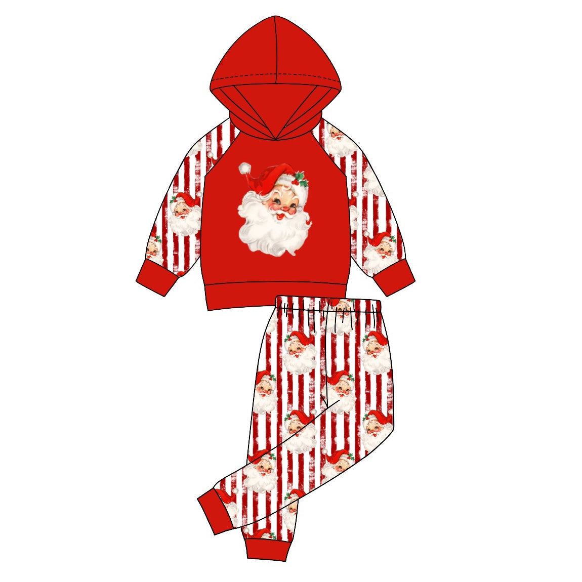 Red stripe santa hoodie pants toddler kids Christmas outfits