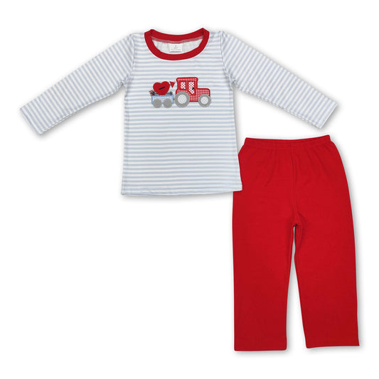 Grey stripe heart truck top red pants boys clothing