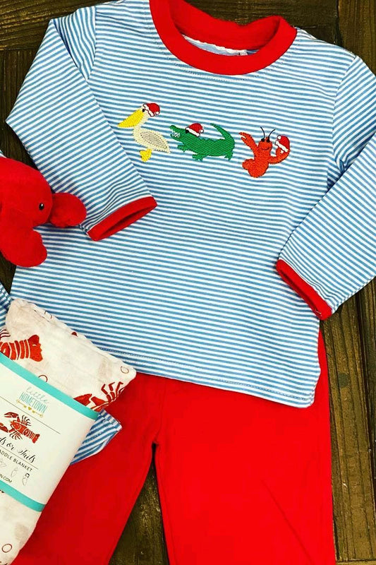 Stripe alligator pelican crawfish Christmas hat boys clothes