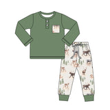 Long sleeves pocket top deer trees pants kids boys outfits