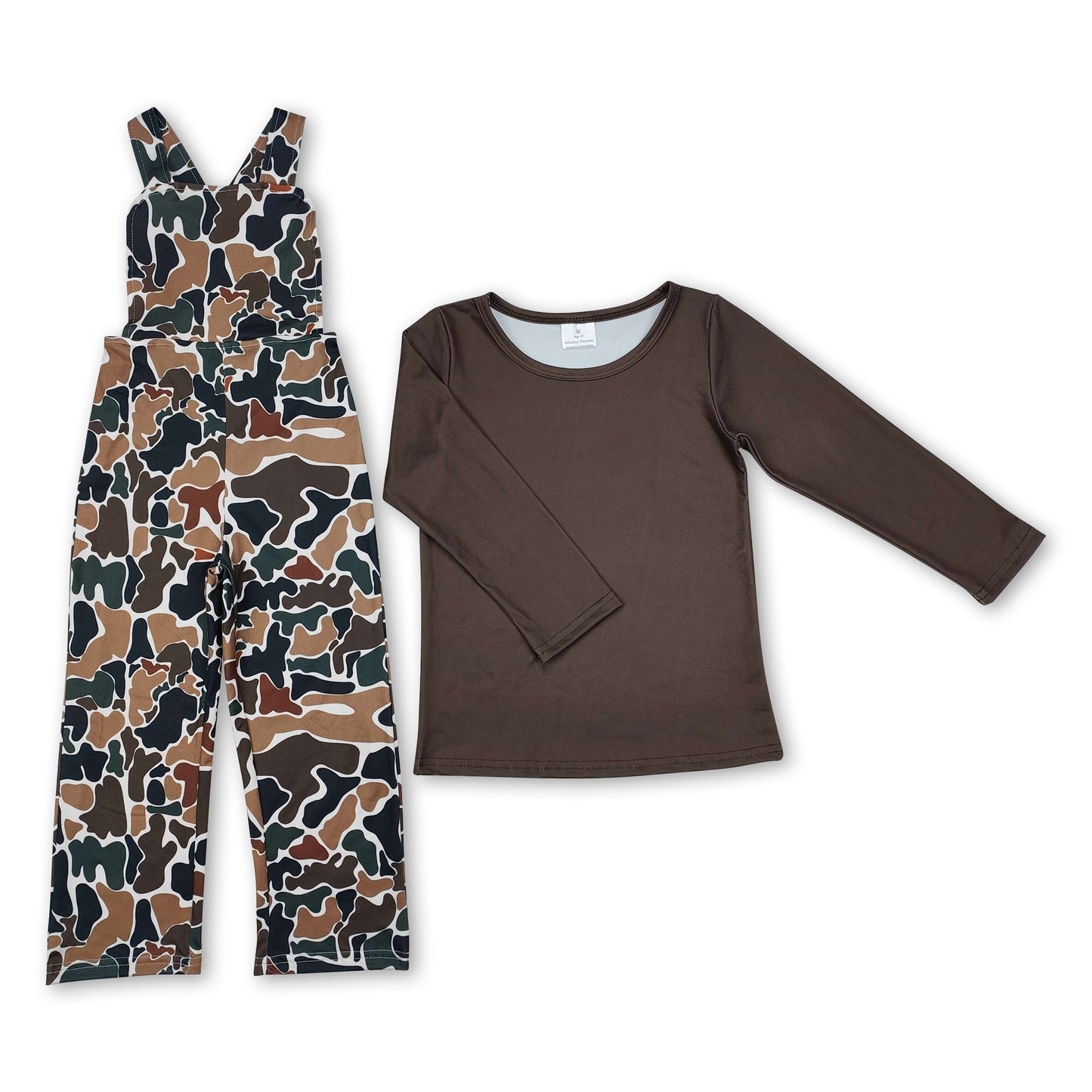 Long sleeves top dark camo overalls boys clothing set