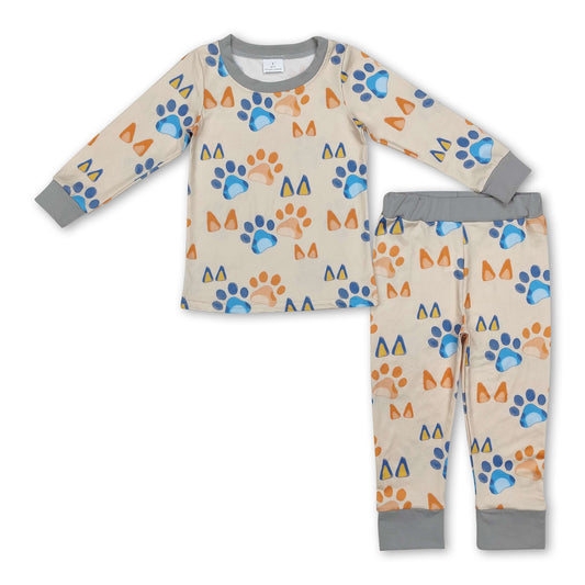 Yellow long sleeves dog cute baby kids pajamas