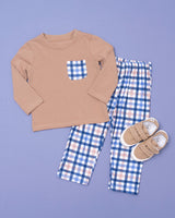 Long sleeves khaki pocket top plaid pants boys clothing