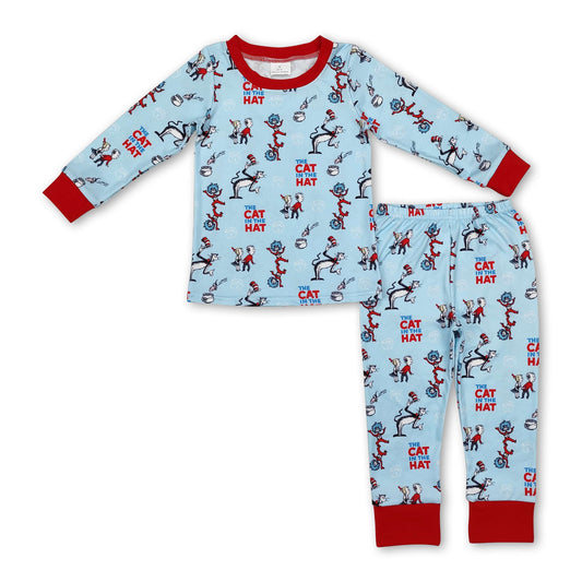 Red long sleeves cat hat kids boys pajamas