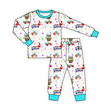 Long sleeves light blue Happy Birthday kids boys pajamas
