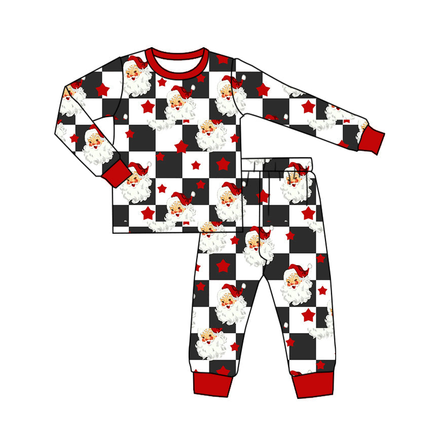 Long sleeves plaid santa baby kids Christmas pajamas