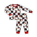 Long sleeves plaid santa baby kids Christmas pajamas