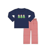 Christmas tree hat top plaid pants boys clothing set