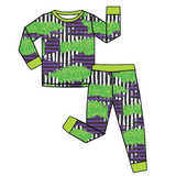 Green purple black stripe baby kids Halloween pajamas