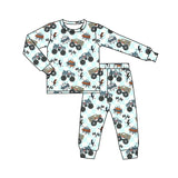 Long sleeves plaid truck flag kids boys pajamas