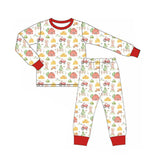 Red long sleeves tractor top pants boys farm pajamas