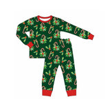 Green long sleeves holly candy cane boys Christmas pajamas