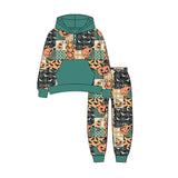 Long sleeves pumpkin bat patchwork boys Halloween hoodie set