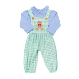 Light blue top plaid gingerbread overalls boy Christmas clothes