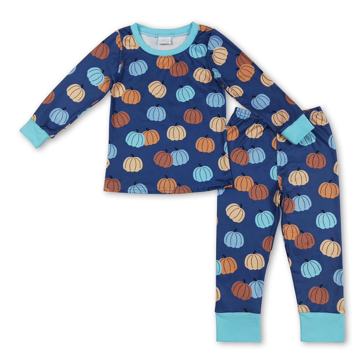 Blue long sleeves pumpkins baby boy fall pajamas