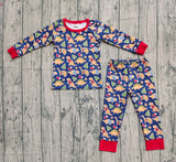 Blue dinosaur Christmas tree kids boys pajamas