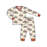 Red long sleeves tractor baby kids farm pajamas