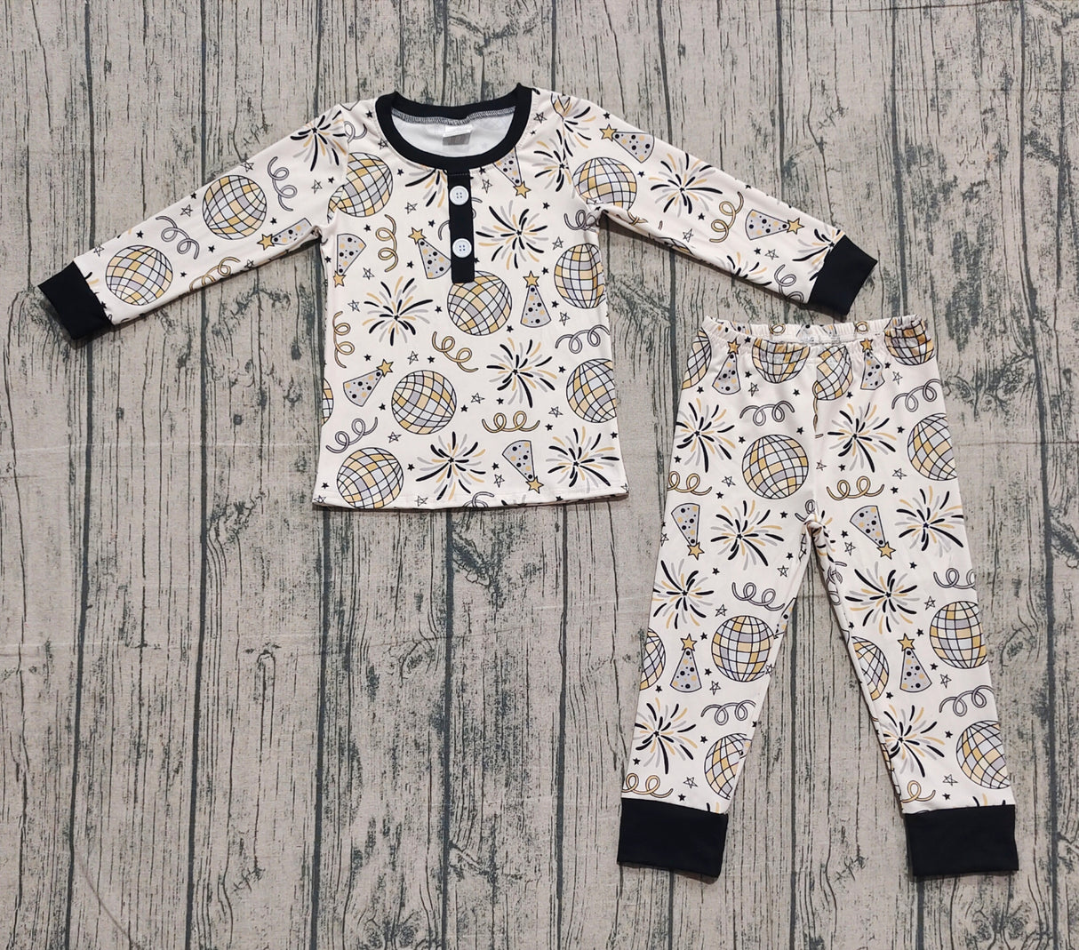 Long sleeves firework kids boys Happy New Year pajamas