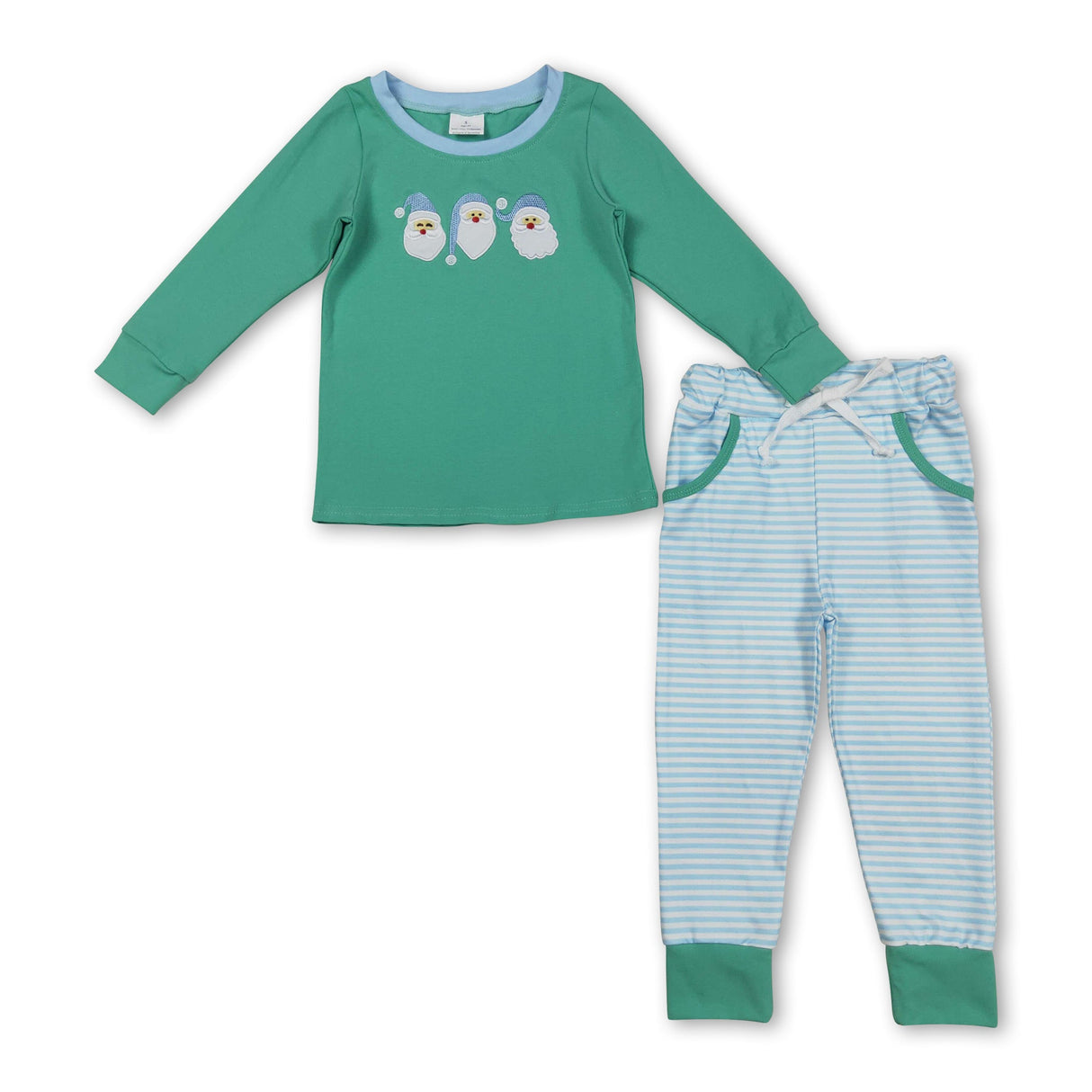 Long sleeves santa top stripe pants boys Christmas outfits