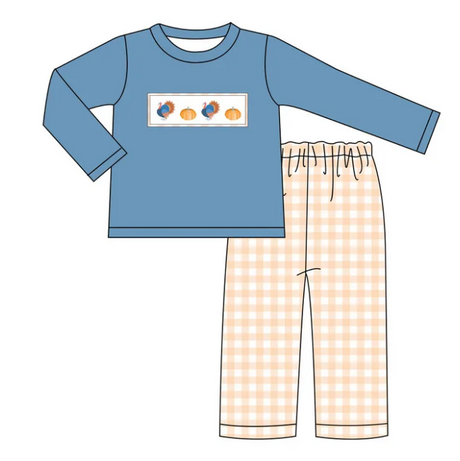 Long sleeves turkey pumpkin kids boys Thanksgiving set