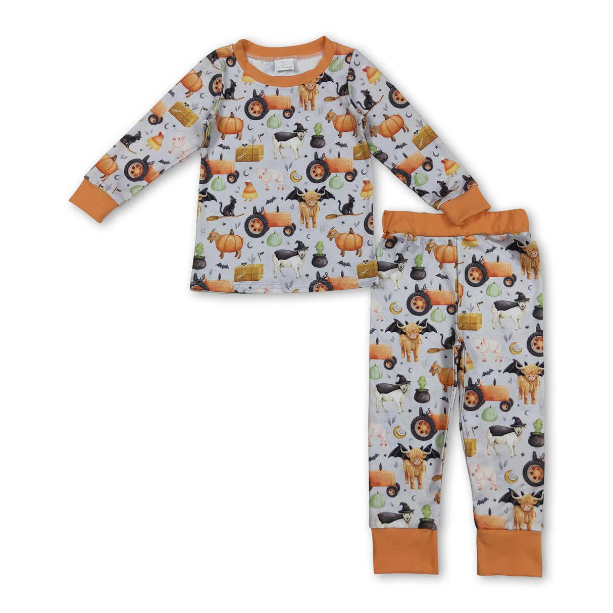 Long sleeves cows tractor pumpkin farm kids Halloween pajamas