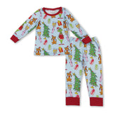 Long sleeves green face Christmas tree baby kids pajamas