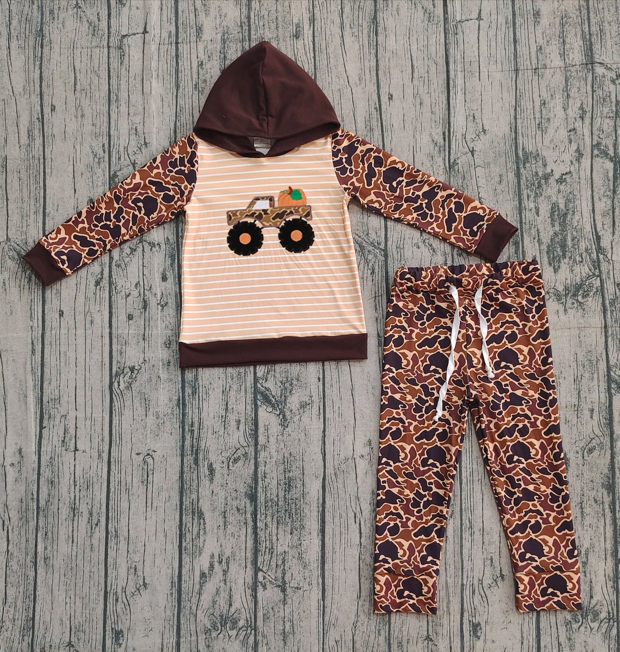 Pumpkin camo tractor hoodie pants kids boys fall clothes
